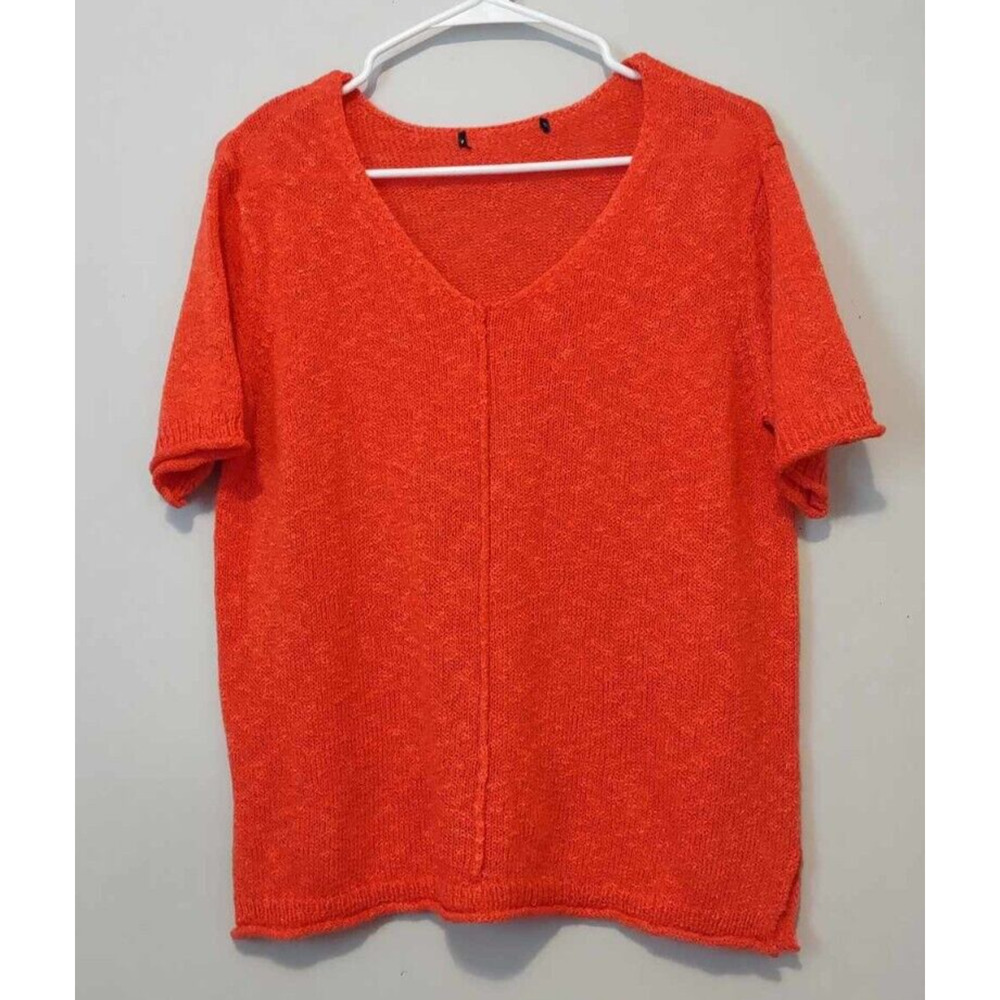 United States Women's Coral Short Sleeve Sweater Size L/XL? See Measurements